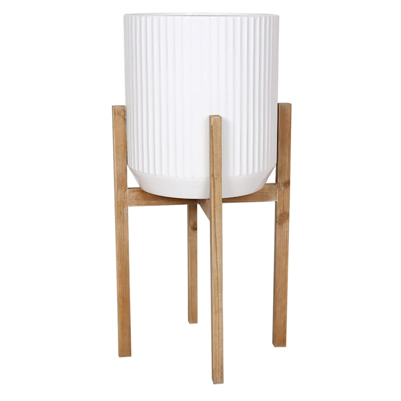 White Metal & Wood Planter Stand, Large | At Home