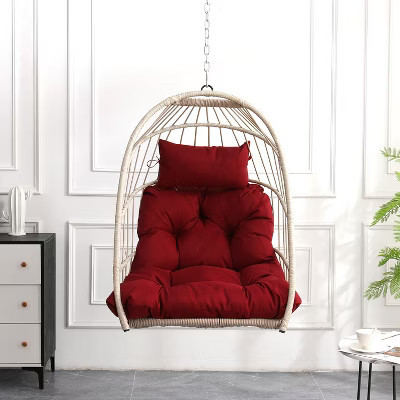 PAGED Swing Chair Outdoor, Outdoor Garden Rattan Egg Swing Chair Hanging Chair PE Hanging Chair, Red | Target