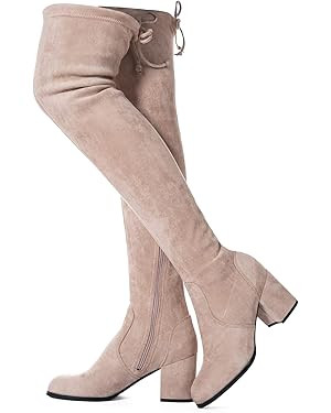 N.N.G Women Over Knee Boots Thigh High Suede Block Heel Lace Up Black Winter Long OTK Comfort | Amazon (US)