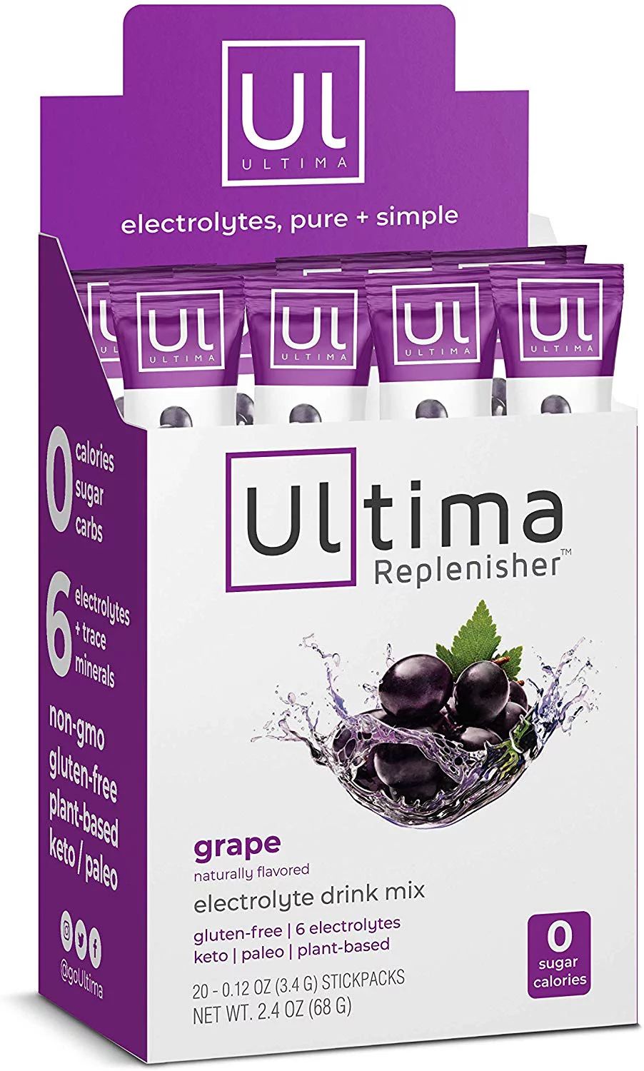 Ultima Replenisher Electrolyte Hydration Mix, Grape, 20 Count Stickpacks - Sugar Free, 0 Calories... | Walmart (US)