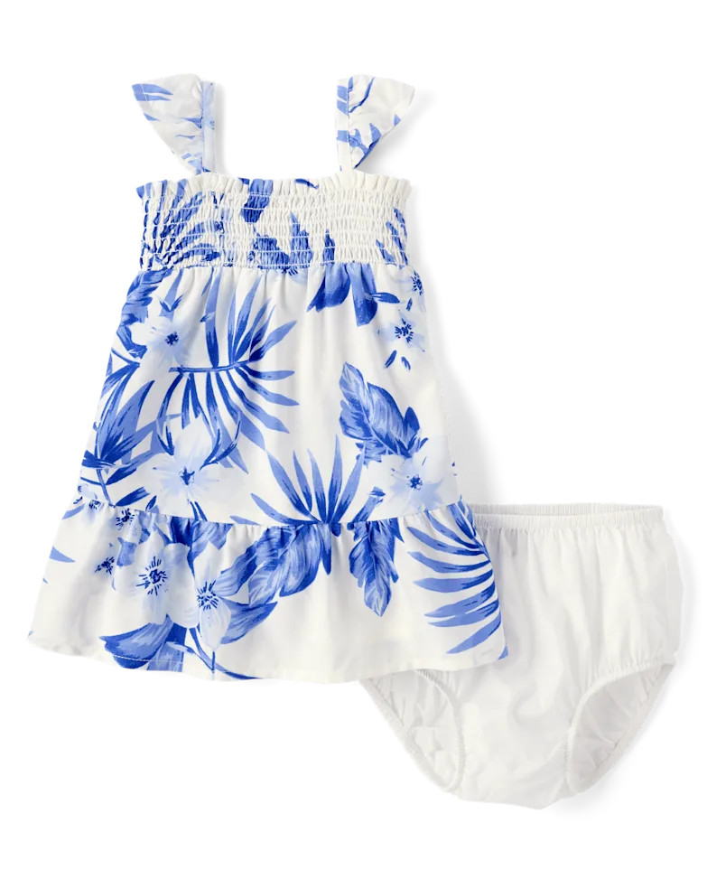 Baby Girls Matching Family Tropical Smocked Ruffle Dress - simplywht | The Children's Place