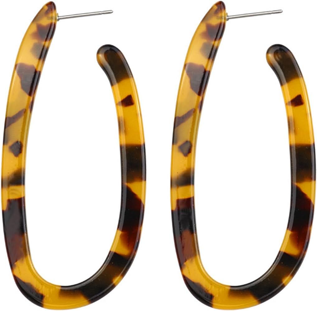 Multi Color Mottled Tortoise Shell Acrylic Resin Basic Big Circlee Hoop Earrings Lightweight U-Shape | Amazon (US)