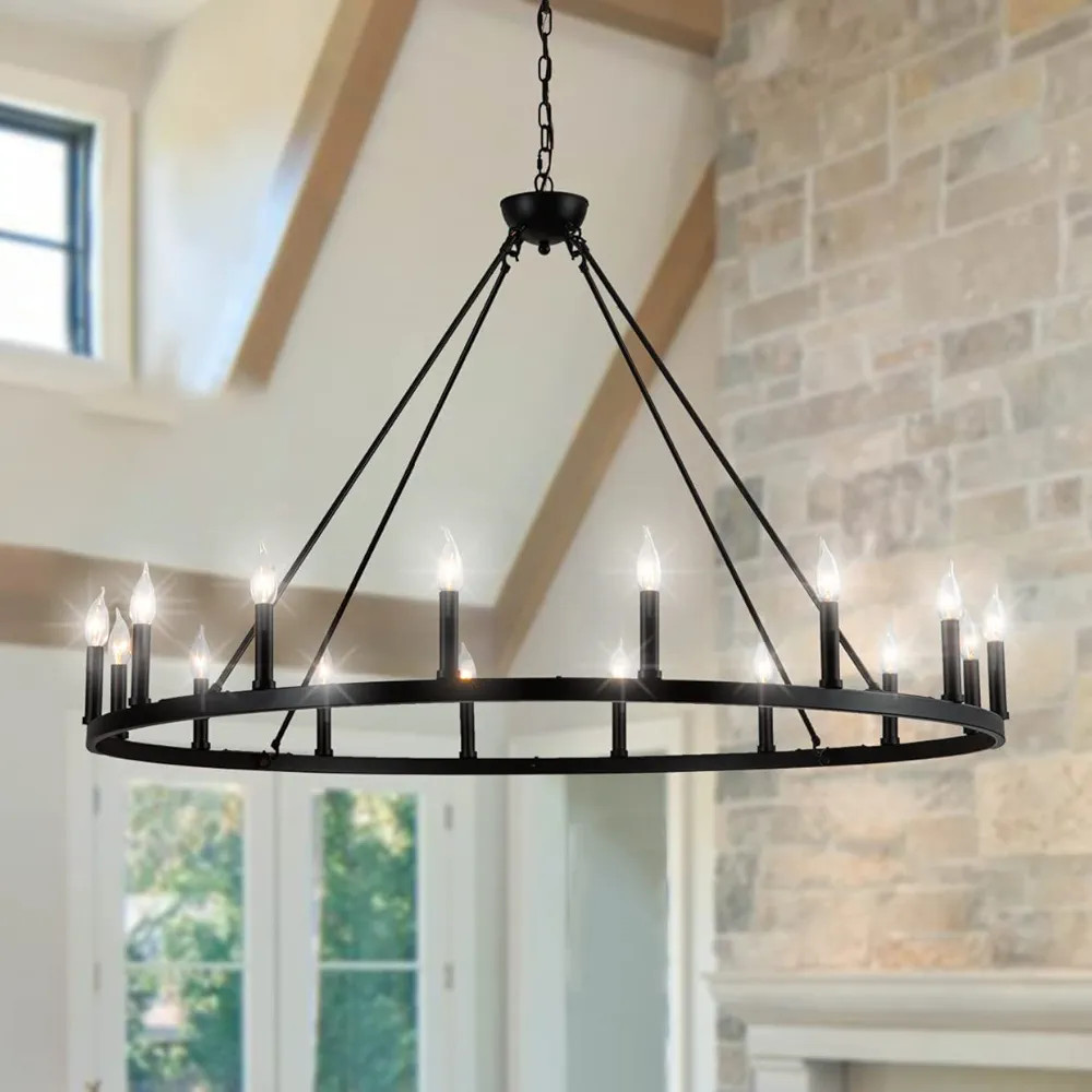 Psyverii 16-Light Black Wagon Wheel Chandelier Large Farmhouse Chandelier, Round Rustic Lighting,... | Amazon (US)