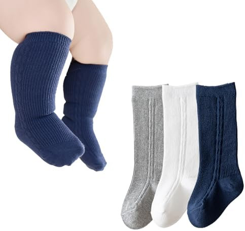 Baby Knee High Socks,Seamless Ribbed Cable Knit Newborn Tube Socks Cotton Long Stockings for Todd... | Amazon (US)