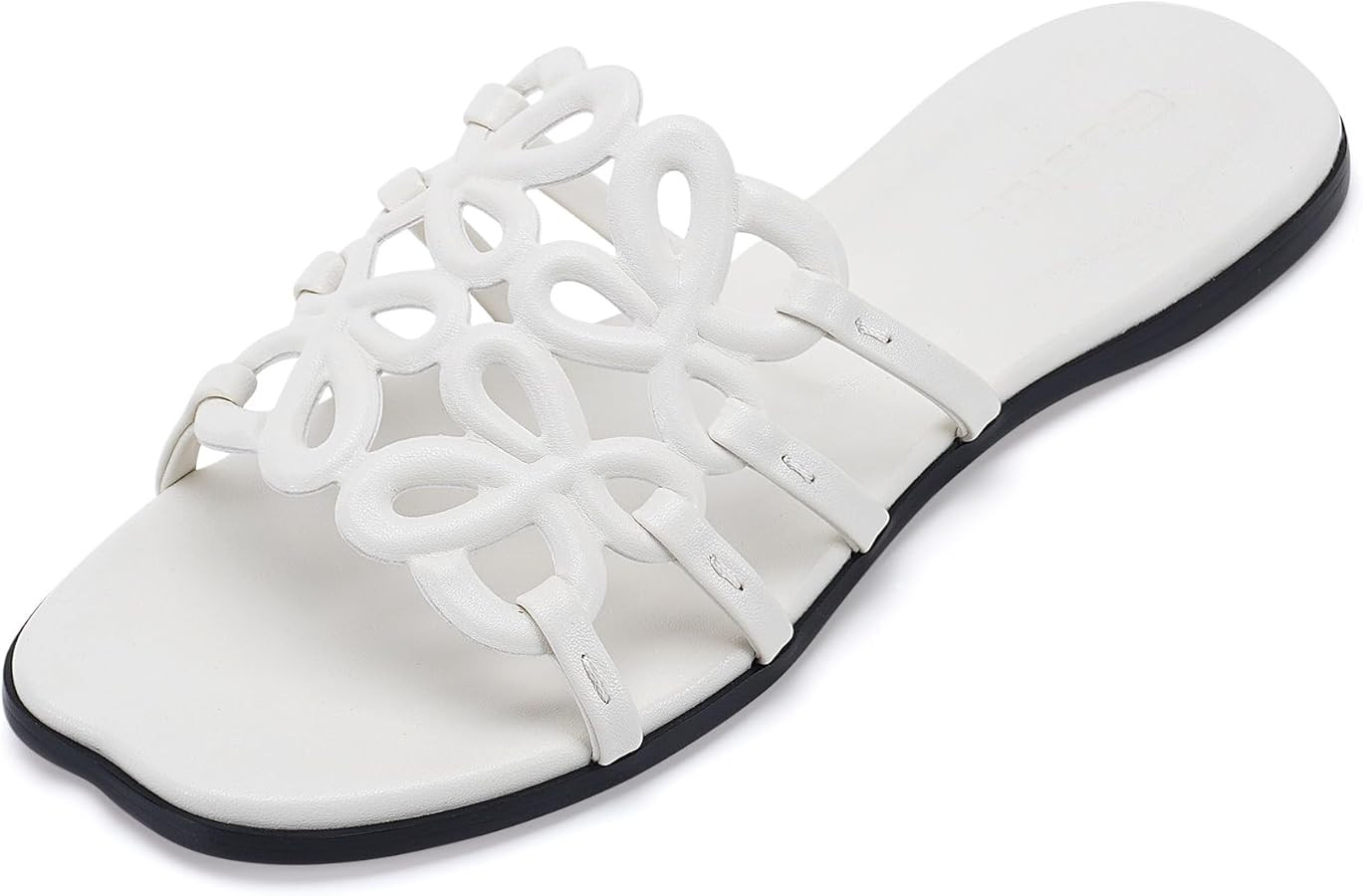 Flat Sandals for Women Luxury Open Toe Dressy Slip On Sandals Comfortable Slides for Summer | Amazon (US)