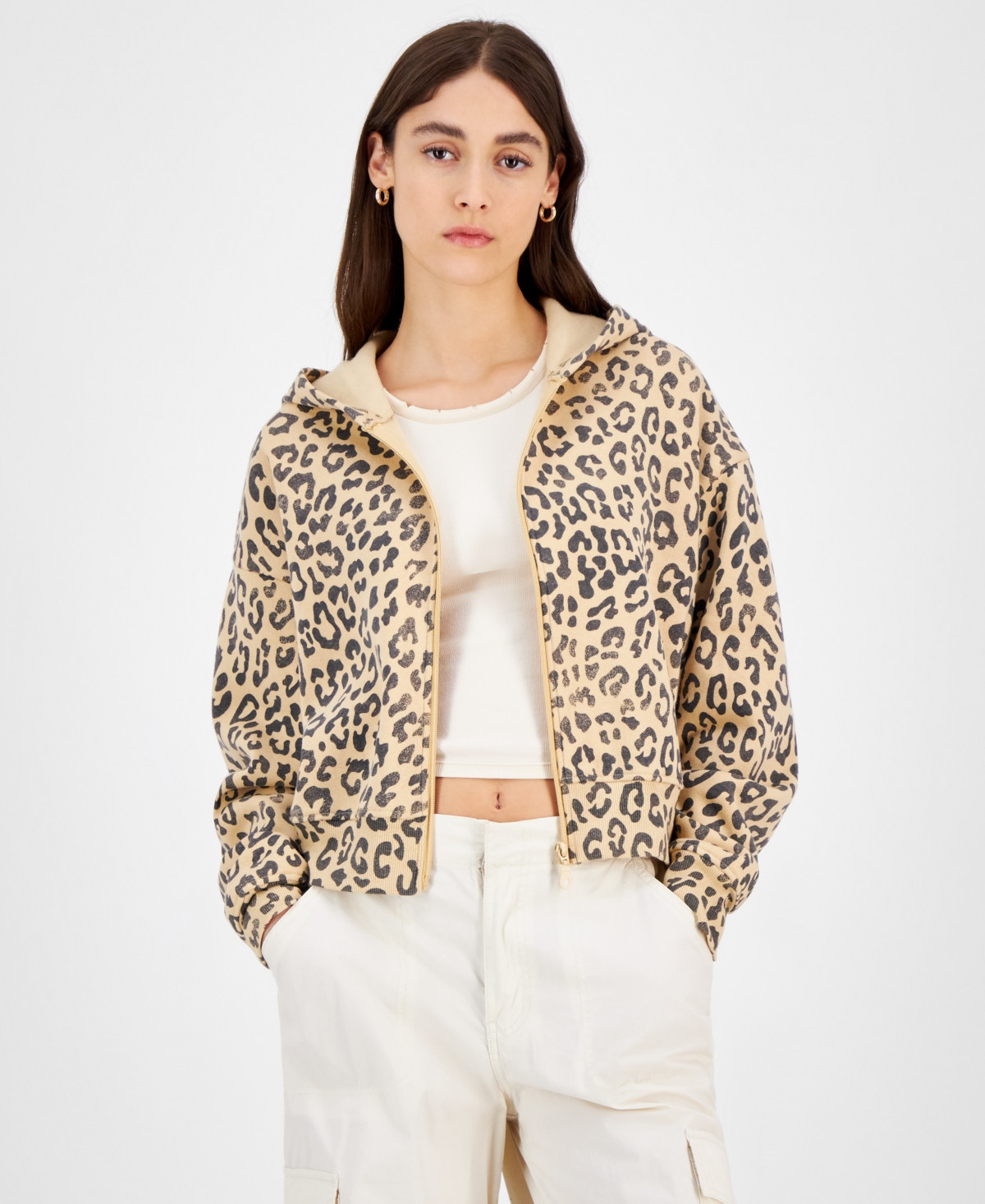 Grayson Threads, The Label Juniors' Leopard Zip Hoodie - Beige Leopard | Macy's