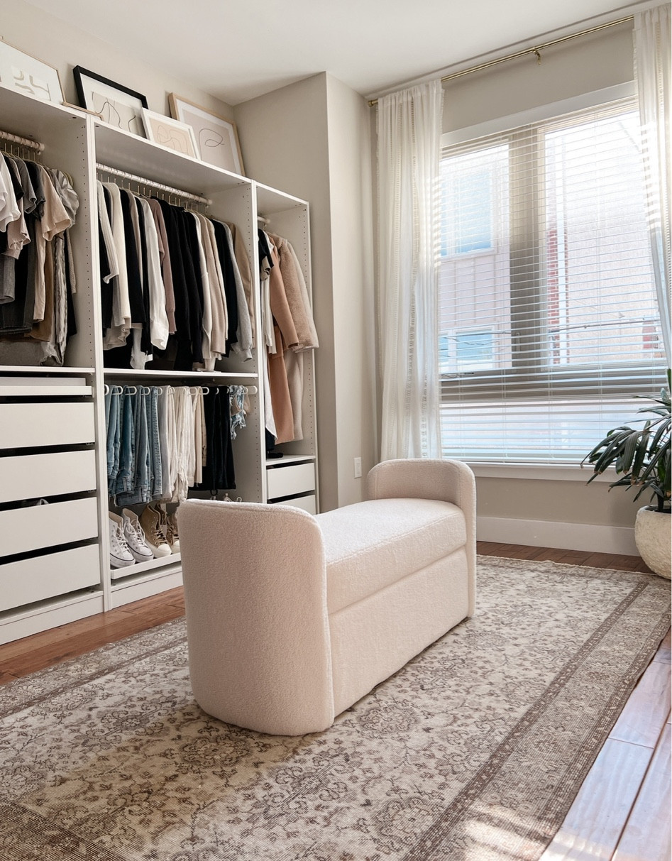 I love my vintage rug and boucle bench in this closet space. They both totally elevate the space and are the perfect new additions to my decor. 

#LTKFind #LTKhome