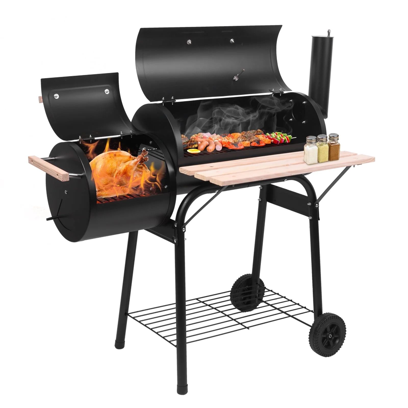 Zimtown BBQ Charcoal Grill Outdoor Barbecue Pit with Offset Smoker Patio Backyard Black | Walmart (US)