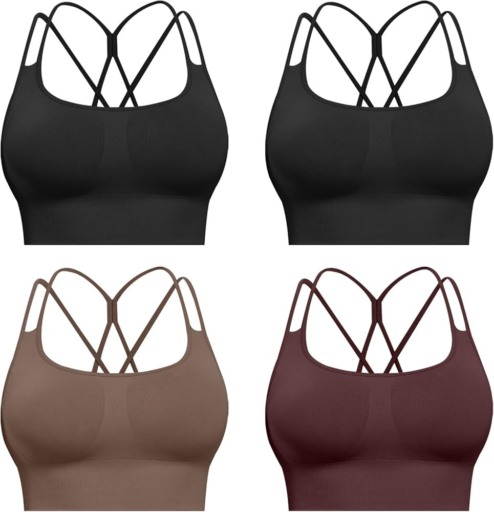 CHRLEISURE Sports Bras for Women, 4 Packs Padded High Support Workout Yoga Seamless Criss-Cross R... | Amazon (US)