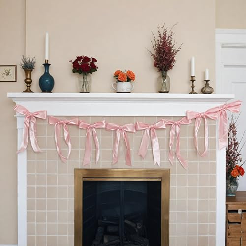 Bow Garland Decor for Bachelorette Party Decorations, Pink Satin Ribbon Coquette Table Birthday Party Garland, Bow Decor Banner for Bridal Shower, Wedding Favors, Birthday, Engagement Supplies | Amazon (US)