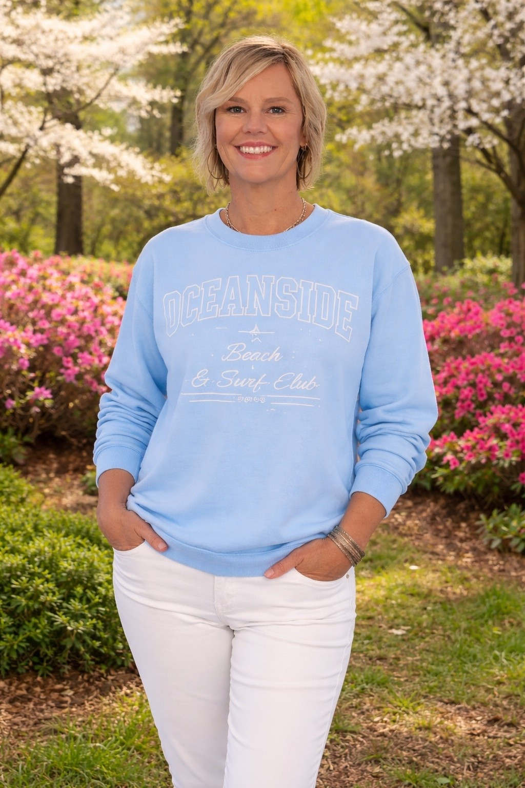It’s embroidered y’all. It’s soft and a little over-sized which I like. Super soft and a great find for just $14.98  