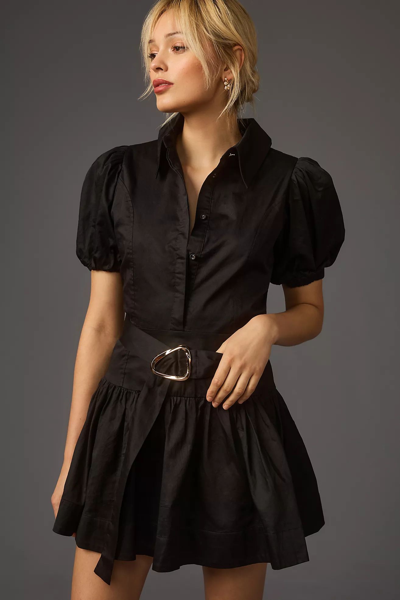 Aureta x Anthropologie Studio Puff-Sleeve Belted Mini Dress | Anthropologie (US)