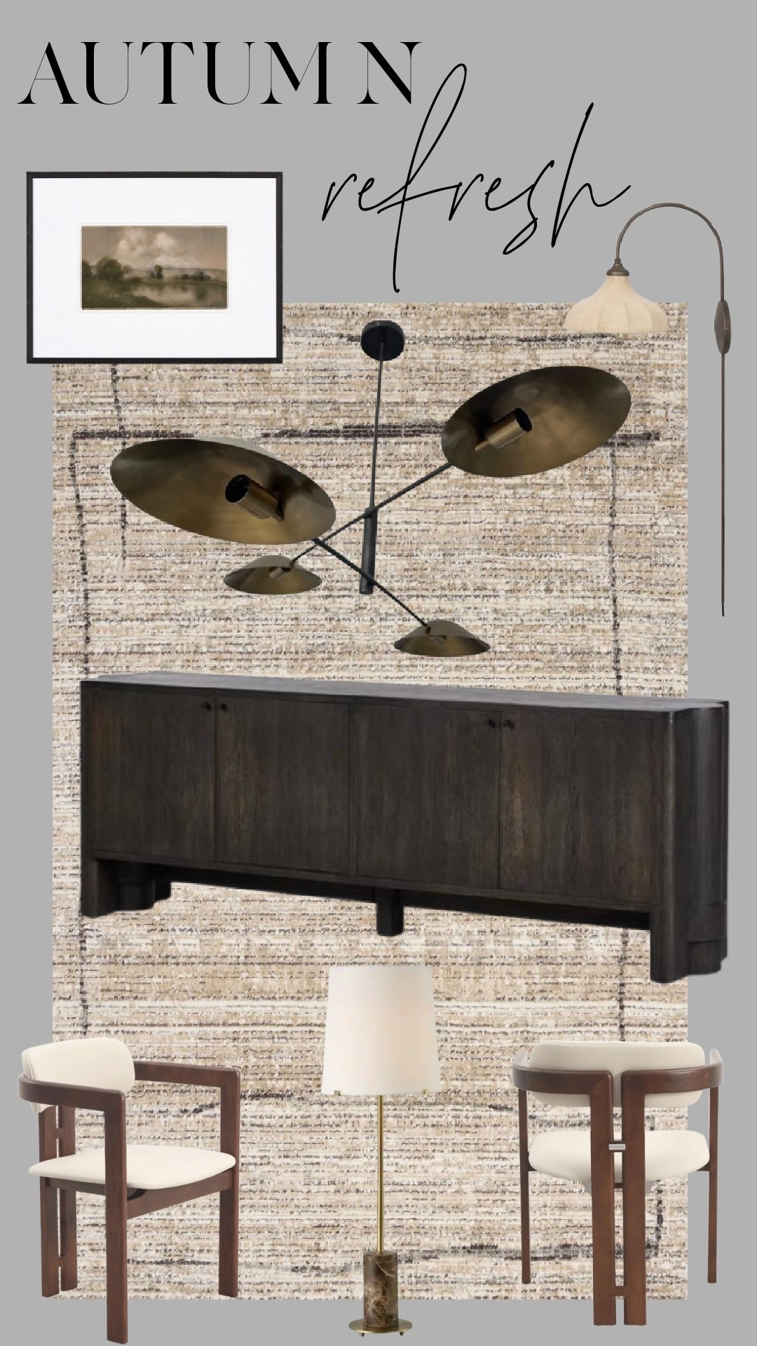 Autumn is the perfect time to refresh your home with warm, modern textures and timeless neutrals. I pulled together this cozy yet elevated look with statement lighting, a sleek dark wood sideboard, sculptural chairs, and layered textiles that transition beautifully into the cooler months. Each piece adds depth and style while keeping that neutral, modern, cozy vibe we love. Shop everything from the rug to the lighting and furniture right here to create your own autumn refresh.

#FallHomeDecor #NeutralHomeDecor #ModernHomeStyle #LTKHome #LTKSeasonal #AutumnRefresh #CozyHomeVibes #HomeStylingIdeas #LTKFinds #InteriorInspo

#LTKHome #LTKSaleAlert