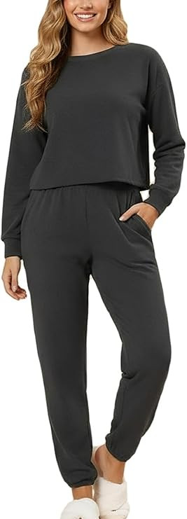 CUPSHE Women's Two Piece Outfit Sweatsuits Set Long Sleeve Loungewear Tracksuit Jogger Set | Amazon (US)