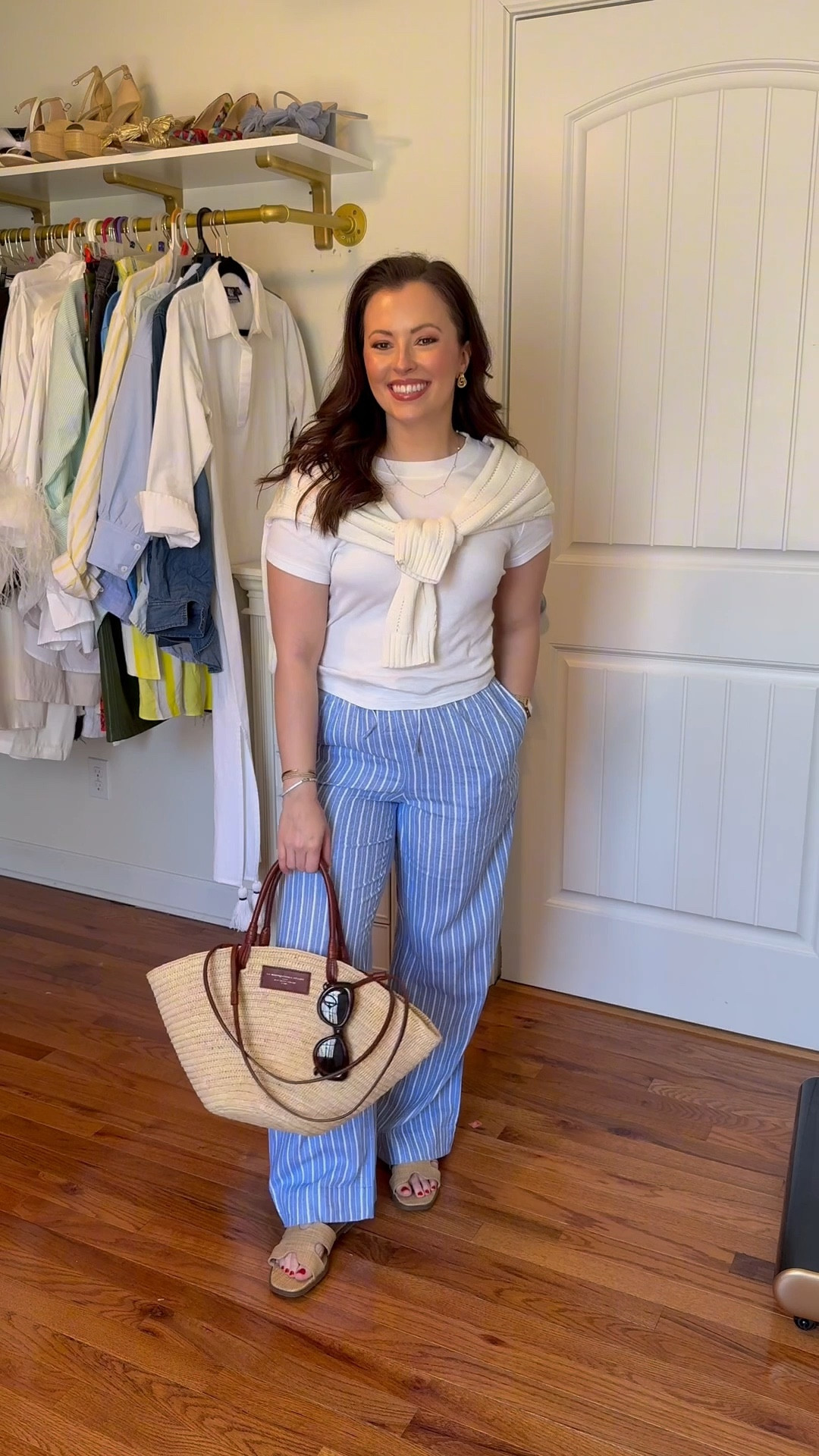 Nancy Meyers summer casual coastal outfit. Blue and white Linen pants from target 
Coastal Capsule Collection 
Wearing a Small

#LTKTravel #LTKFindsUnder50 #LTKStyleTip