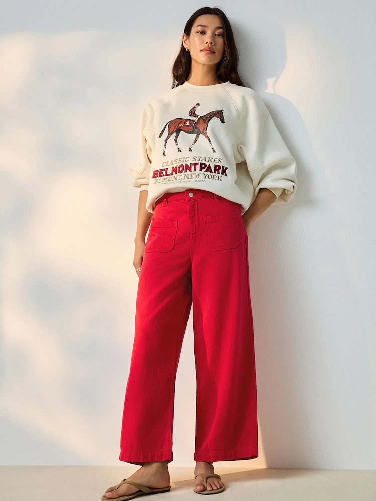 Buy Red Lightweight Denim Patch Pocket Cropped Jeans from Next Ireland | Next EU