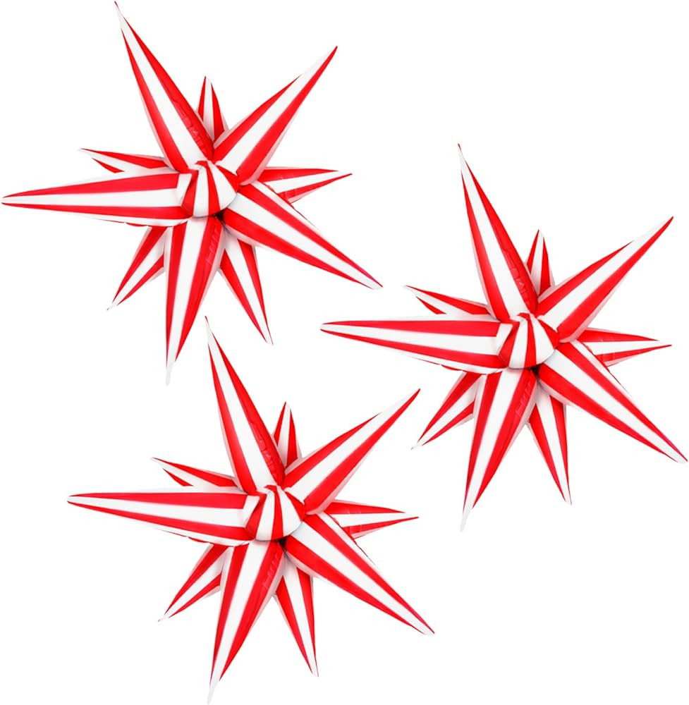 CYMYLAR 3pcs 26inch 3D Red white Explosion Star foil balloon, red white Foil Cone Starburst Ballo... | Amazon (US)