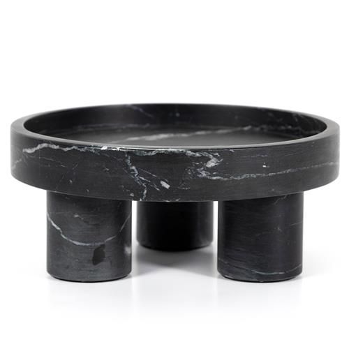 Keith Rustic Lodge Black and White Solid Marble Decorative Bowls - Set of 2 | Kathy Kuo Home