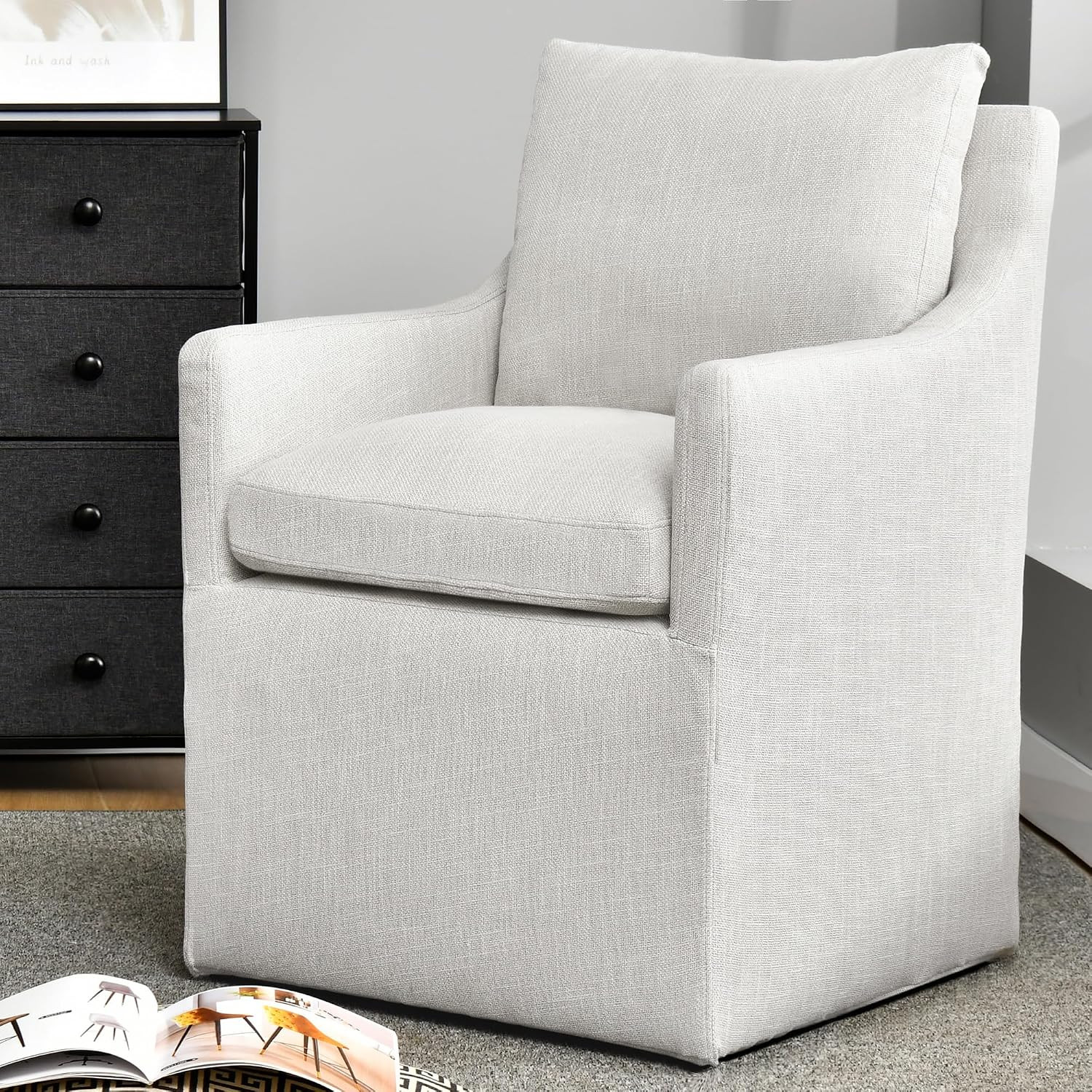 DUHOME Upholstered Dining Chair with 4 Casters,Linen Accent Chair | Amazon (US)