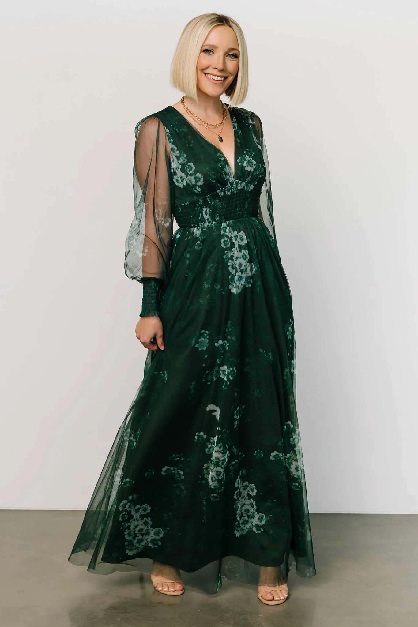 Layla Tulle Maxi Dress | Dark Green Multi | Baltic Born