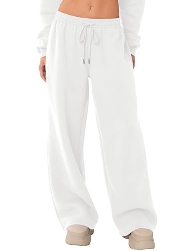 LOMON Women's Sweatpants Wide Leg Fleece Lined Sweat Pants Spring Winter Clothes 2026 Teen Girl Baggy Drawstring Joggers with Pockets (White, M) | Amazon (US)