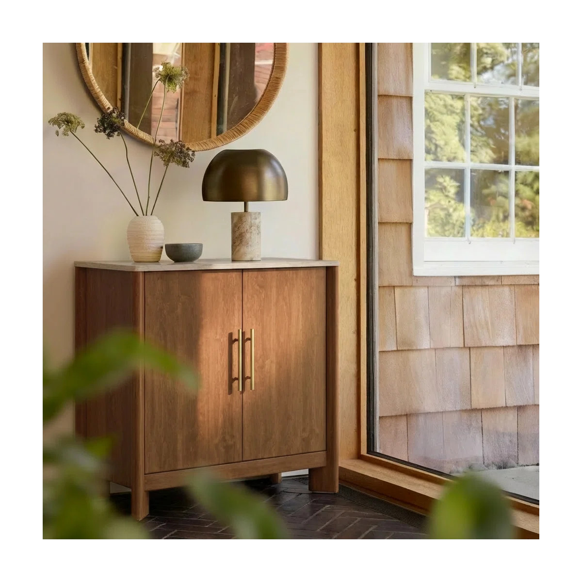 Auris 35.4" Storage Cabinet with Faux Travertine-Look Top | Wayfair North America