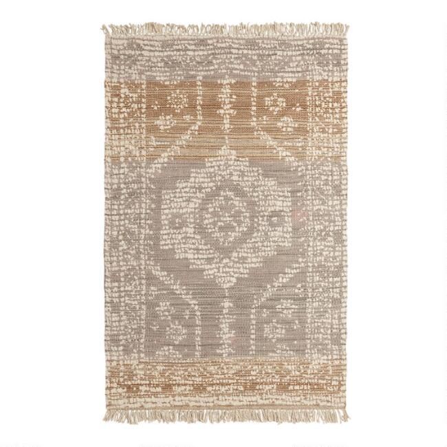 Persian Style Print Woven Jute Dehra Area Rug with Backing | World Market