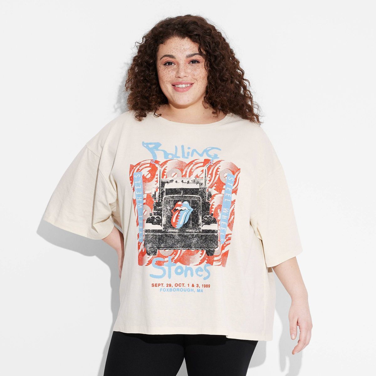 Women's Rolling Stones Americana Oversized Short Sleeve Graphic T-Shirt - Ivory | Target