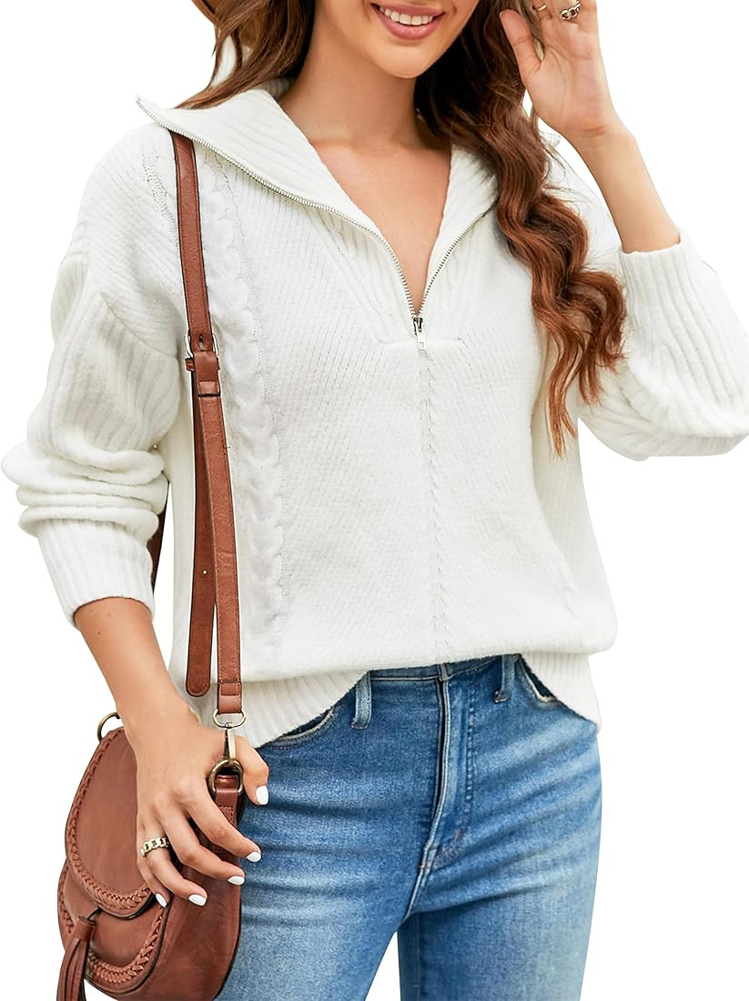 Blooming Jelly Women Long Sleeve Sweaters Quarter Zip Pullover Cable Knit Chunky Sweater Fall Top... | Amazon (US)