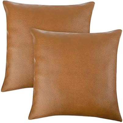 CDWERD 2pcs Modern Faux Leather Throw Pillow Covers for Couch Sofa Bed 18 x 18 Inches | Amazon (US)