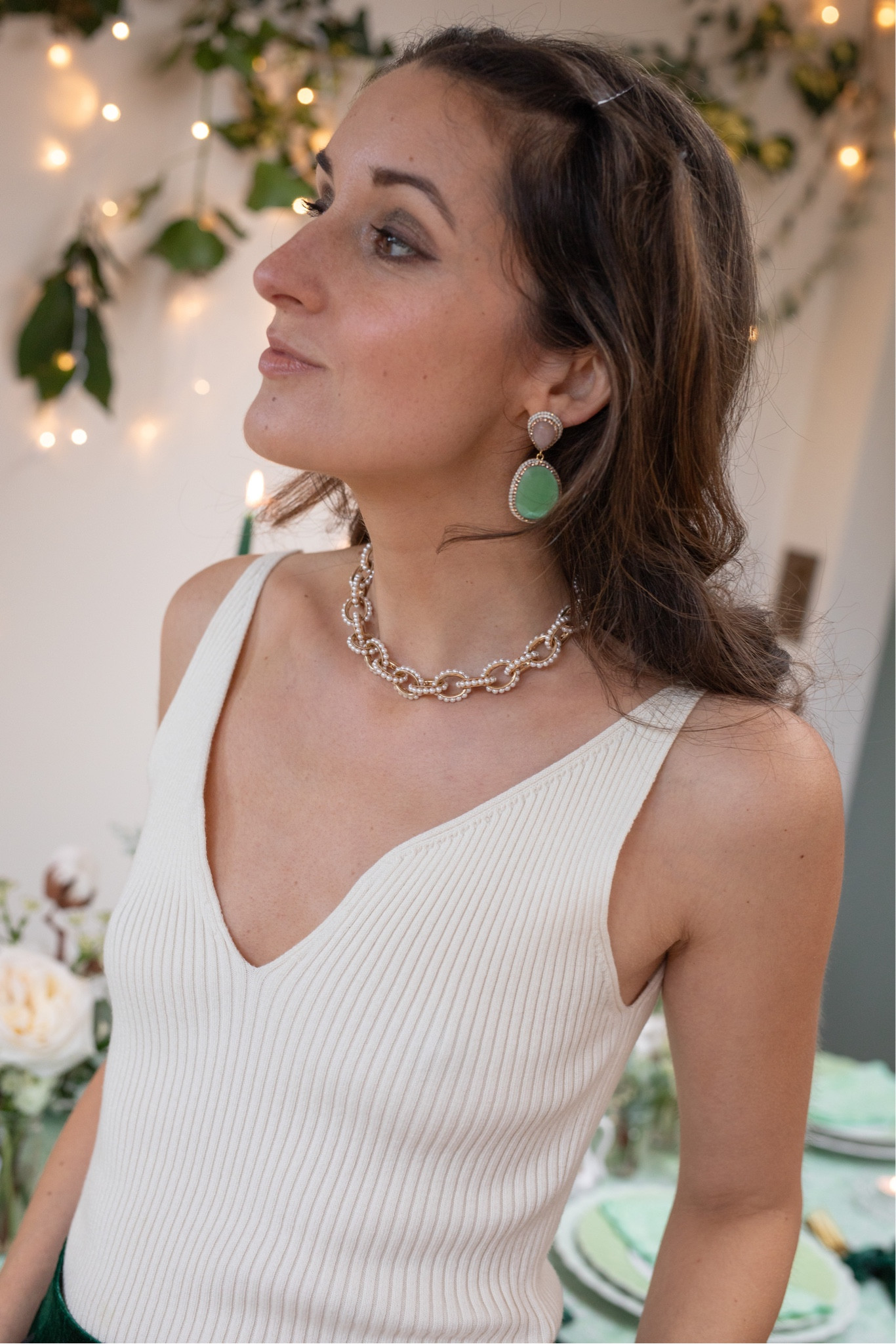 Statement, beautiful jewels for the party season from SORU in shades of white pearl and jade green 🤍 the top is old from a friend but I've linked similar below for you 🤍

#LTKstyletip #LTKeurope #LTKHoliday