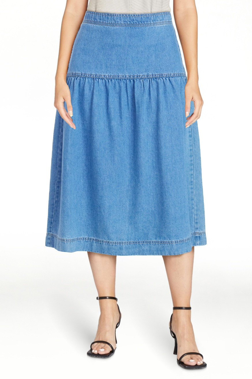 Time and Tru Women's Drapey Denim Midi Skirt, Sizes 0-20 | Walmart (US)