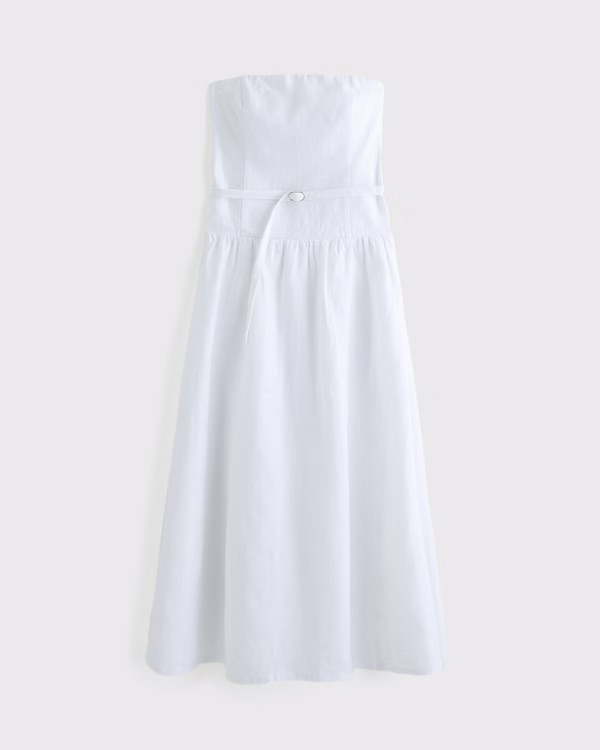 Women's Premium Linen Drop-Waist Belted Midi Dress | Women's Dresses & Jumpsuits | Abercrombie.co... | Abercrombie & Fitch (UK)