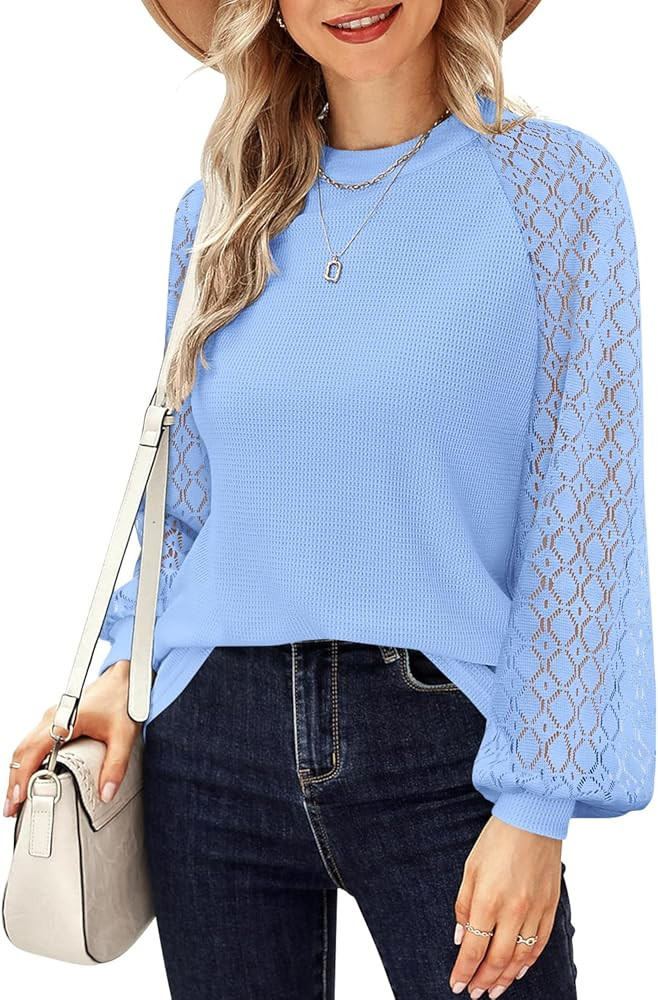 MIHOLL Women's Long Sleeve Tops Lace Casual Loose Blouses T Shirts | Amazon (US)