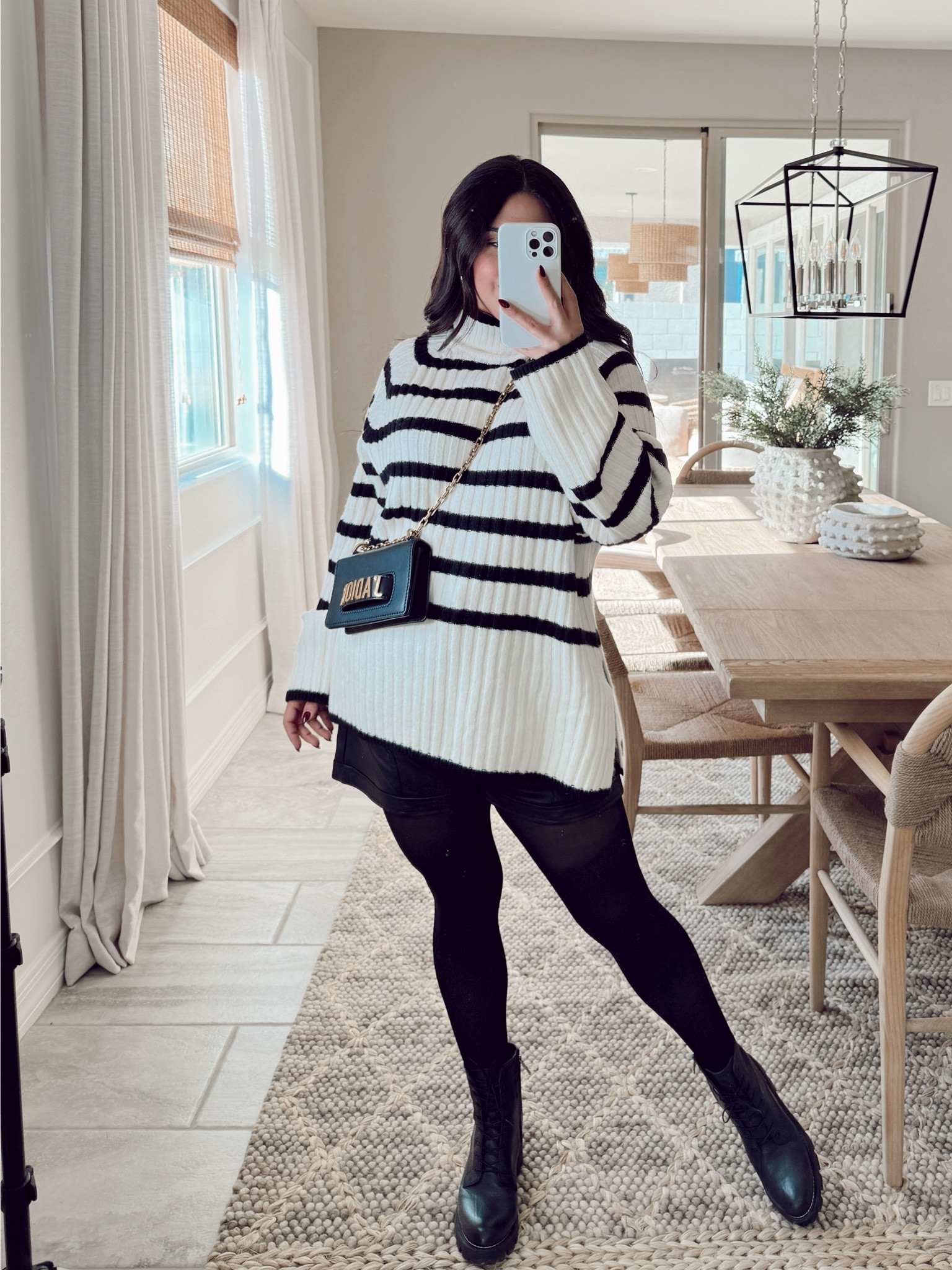 Midsize fashion - Combat Boots for women - striped sweater outfit - black tights - Winter Outfit - Holiday outfit - Christmas outfit - aesthetic outfit - black and white outfit - winter sweater - black sweater - leather shorts - #LTKseasonal #LTKholiday #LTKoutfits #LTKchristmas 

#LTKHoliday #LTKmidsize #LTKGiftGuide #LTKSeasonal #LTKstyletip