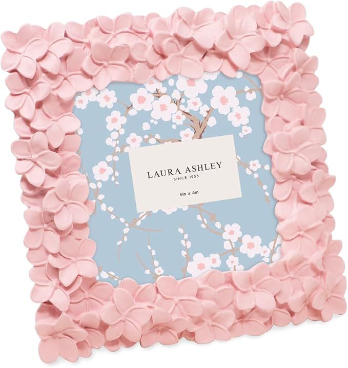 Laura Ashley 4x4 Pink Flower Textured Hand-Crafted Resin Picture Frame with Easel & Hook for Tabl... | Amazon (US)