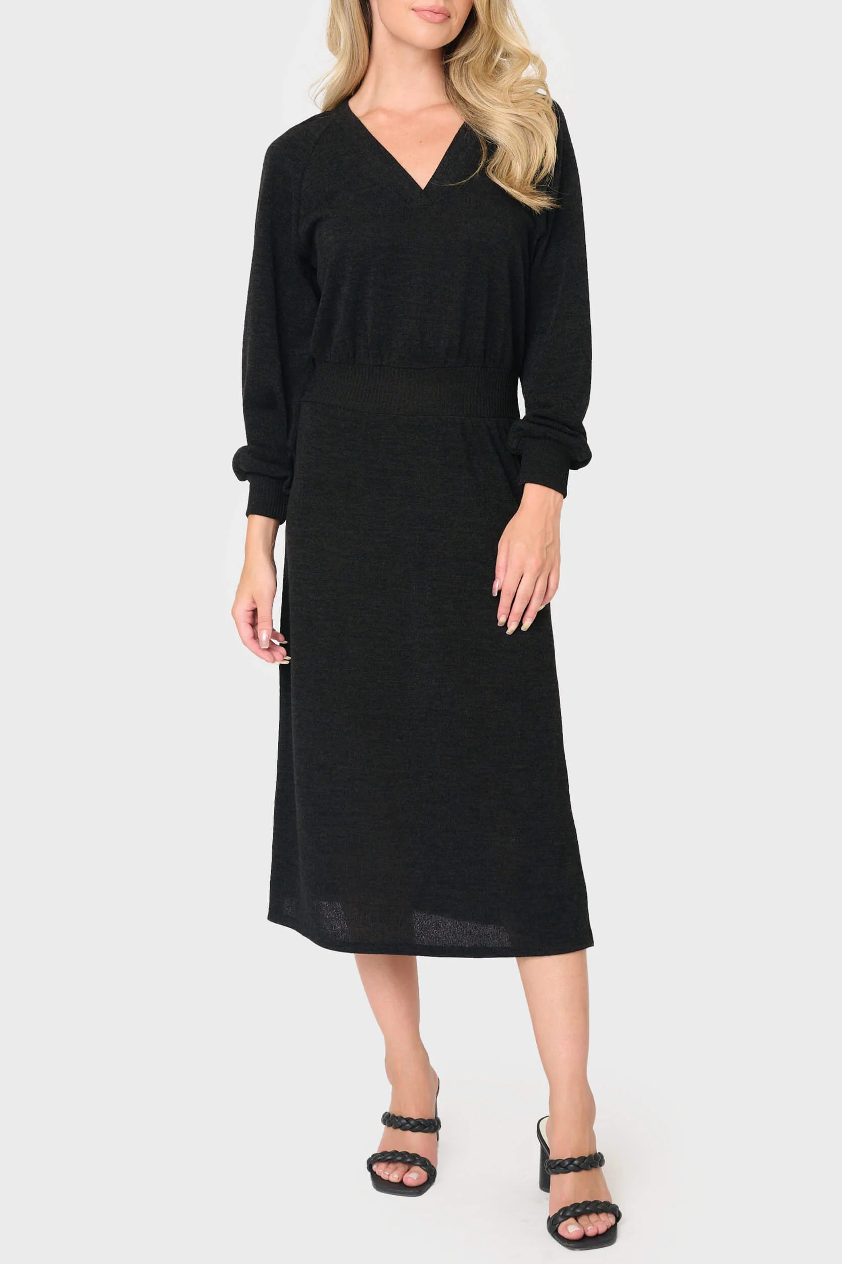 Long Sleeve V-Neck Midi Sweater Dress | Gibson