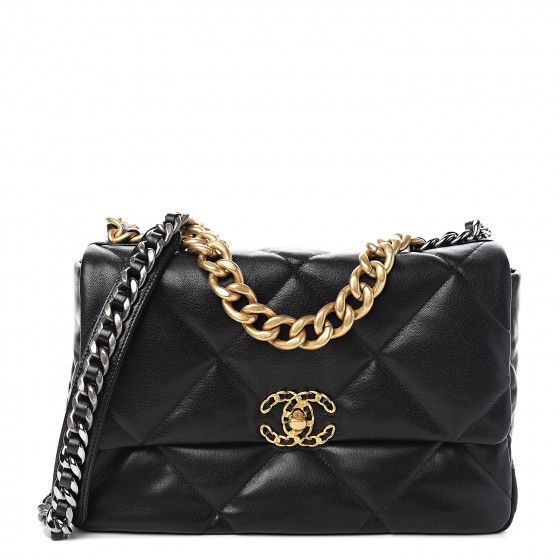 CHANEL Goatskin Quilted Large Chanel 19 Flap Black | Fashionphile