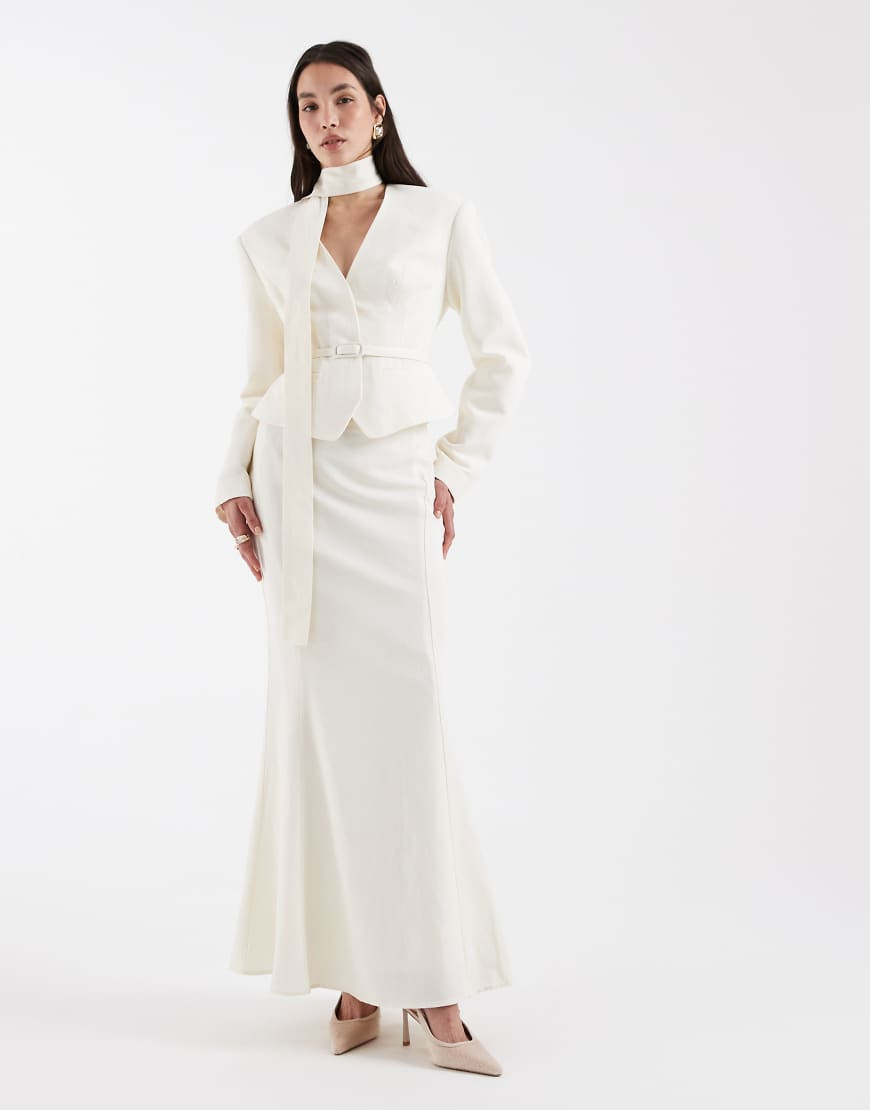 ASOS DESIGN tailored fishtail maxi skirt in cream - part of a set-White | ASOS (Global)