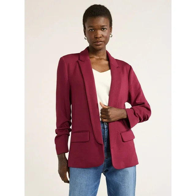 Scoop Women's Relaxed Scuba Knit Stretch Blazer with Scrunch Sleeves, Sizes XS-XXL - Walmart.com | Walmart (US)