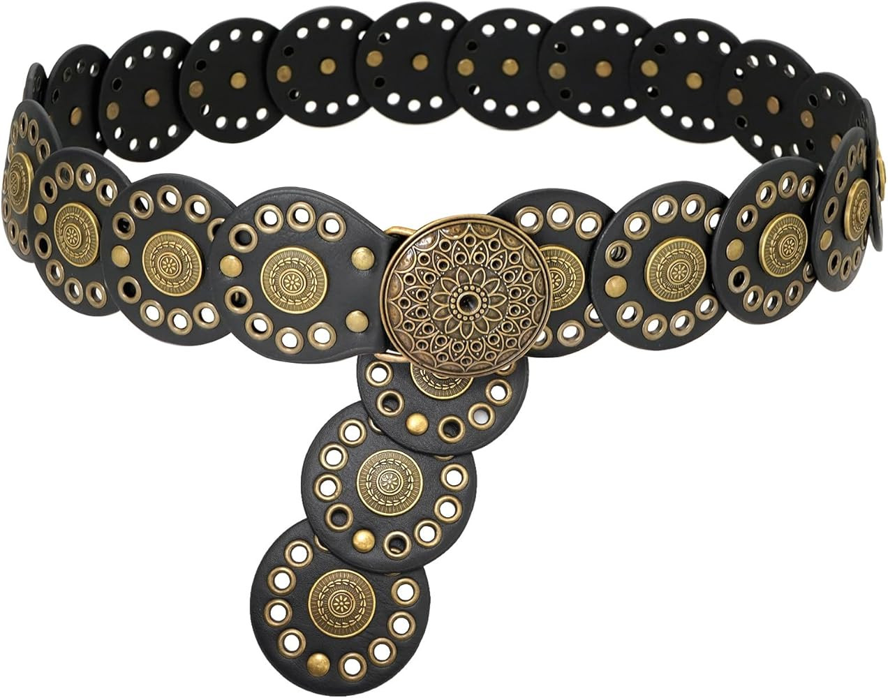 Wide Disc Belt for Women Disk Concho Belts Western Leather Belt Boho Waist Belt for Dress | Amazon (US)