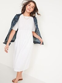 Tiered Puff-Sleeve All-Day Midi Swing Dress for Women | Old Navy (US)