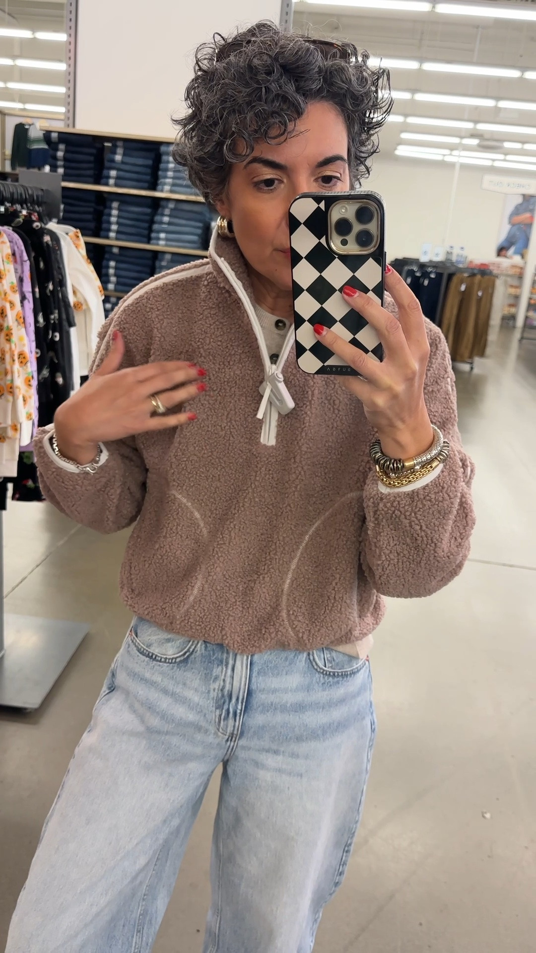 Old Navy Sherpa Fleece - absolutely love this! I’m in an XS here but I would get a small.