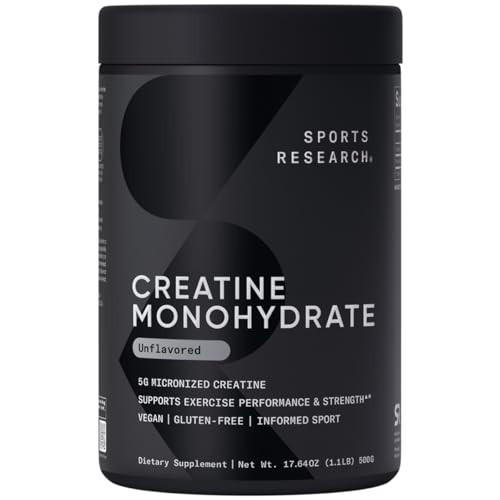 Sports Research Creatine Monohydrate - Gain Lean Muscle, Improve Performance and Strength and Support Workout Recovery - 5 g Micronized Creatine - 1.1LBS | Amazon (US)