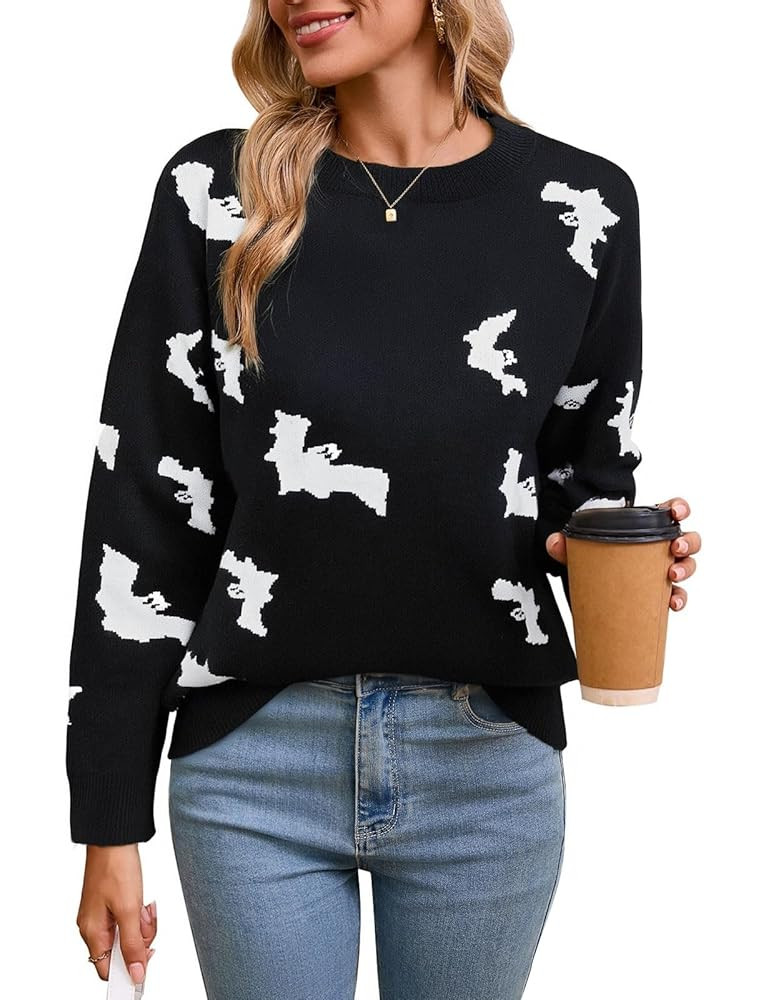 Womens Halloween Knit Sweater Long Sleeve Crew Neck Loose Casual Pullover Sweaters | Amazon (US)