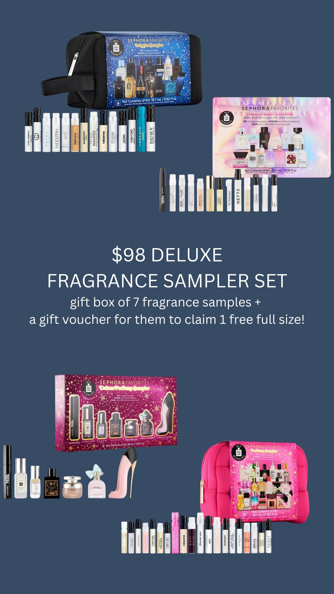 Such a smart & great idea FOR HIM OR HER GIFT SETS! I hate choosing my favorite fragrances for others! So here’s the perfect way to gift them MANY amazing fragrance samples with a free full size of THEIR FAV! 🩷✨🔗 #LTKfragrance #LTKSephora #LTKsale #LTKGiftGuides #LTKGiftIdea #LTKGifts #LTKcologne #LTKperfume #LTKbeauty #LTKForHer #LTKForHim #LTK100AndUnder

#LTKFindsUnder100 #LTKGiftGuide #LTKHoliday