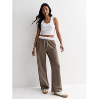 New Look Brown Contrast Waistband Wide Leg Joggers, Light Brown, Size 18, Women | Very (UK)