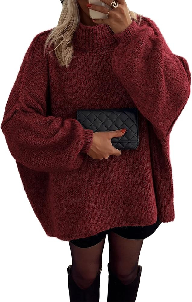 ATHMILE Womens Fall Fashion Oversized Sweaters Chunky Knit Mock Neck Long Sleeve Casual Trendy Pu... | Amazon (US)