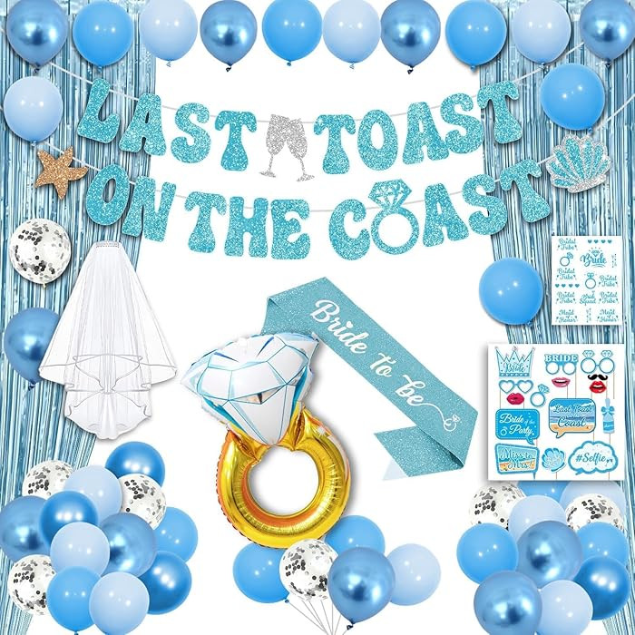 Last Toast on The Coast Bachelorette Decorations - Blue Party Favors Include Banner, Temporary Ta... | Amazon (US)