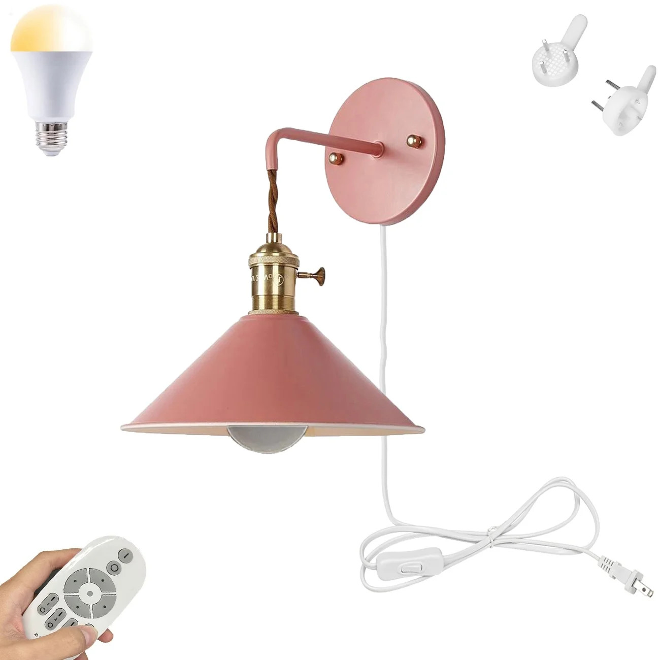 FSLiving Remote Control Wall Lamp,Color Changing and Stepless Dimming Wall Sconce W/ Macaron Shad... | Walmart (US)